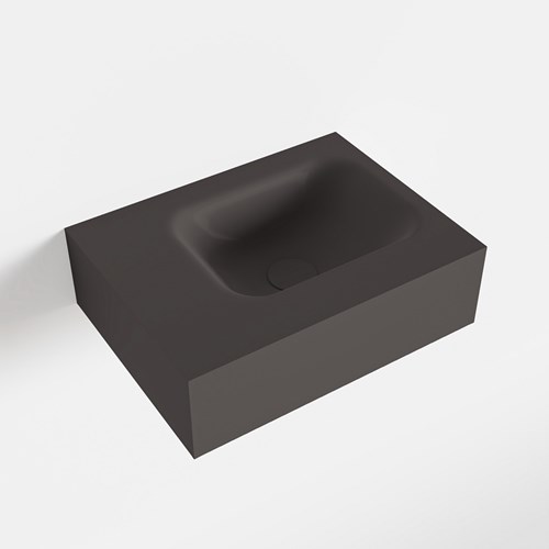 LEX Dark Grey vrijhangende solid surface wastafel 40cm. Positie wasbak rechts