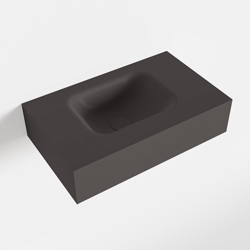 LEX Dark Grey vrijhangende solid surface wastafel 50cm. Positie wasbak links