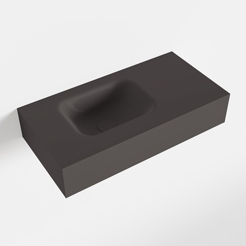 LEX Dark Grey vrijhangende solid surface wastafel 60cm. Positie wasbak links