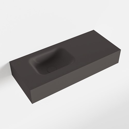 LEX Dark Grey vrijhangende solid surface wastafel 70cm. Positie wasbak links
