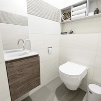 OLAN 40cm cloakroom vanity set Dark Brown. Vanity top LEX Talc position Left 1 tab hole.