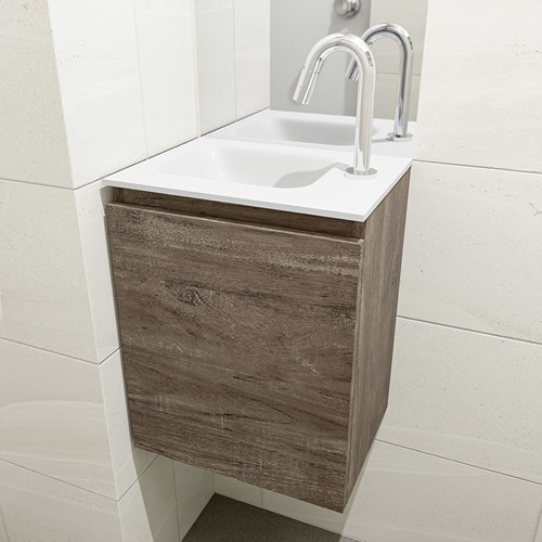 OLAN 40cm cloakroom vanity set Dark Brown. Vanity top LEX Talc position Left 1 tab hole.-3