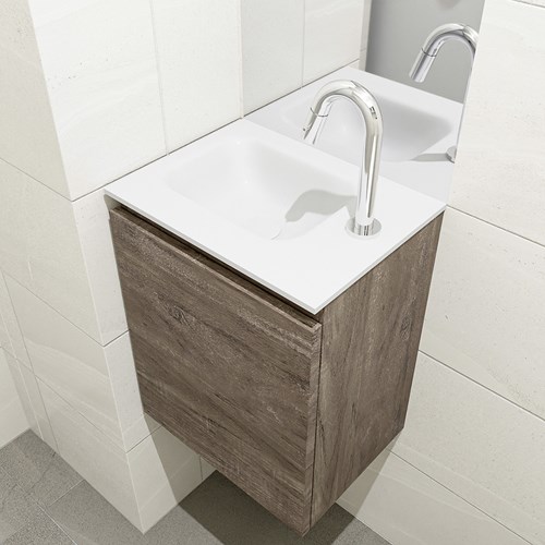 OLAN 40cm WC-möbel Dark Brown. LEX einbauwaschbecken position Links 1 hahnloch farbe Talc..-2