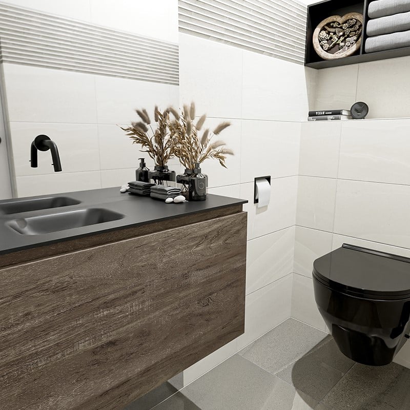 De perfecte combinatie van elegant en rustiek krijg je met de toiletmeubel serie Olan. De Olan is maar 30cm diep en heeft 1 lade. De vrijhangende onderkast is 40cm hoog en verkrijgbaar in verschillende breedtes! De inleg Solid Surface wastafel Lex is 30cm diep en ook verkrijgbaar in meerdere kleuren. Handig voor de kleine badkamer!