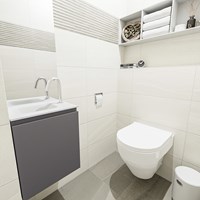 OLAN 40cm cloakroom vanity set Dark Grey. Vanity top LEX Talc position Left 1 tab hole.