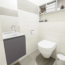 OLAN 40cm cloakroom vanity set Dark Grey. Vanity top LEX Talc position Left 1 tab hole.