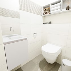 OLAN 40cm cloakroom vanity set Linen. Vanity top LEX Talc position Center without tab hole.