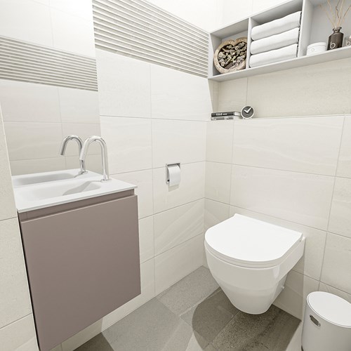 OLAN 40cm cloakroom vanity set Smoke. Vanity top LEX Talc position Left 1 tab hole.