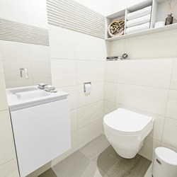 OLAN 40cm cloakroom vanity set Talc. Vanity top LEX Talc position Left without tab hole.