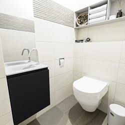 OLAN 40cm cloakroom vanity set Urban. Vanity top LEX Talc position Left 1 tab hole.