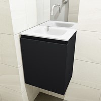 OLAN 40cm meuble lave-main Urban. Lavabo LEX Talc position Centrée sans trou pour robinet.-3