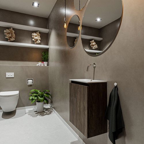 TURE 40cm mobile lavabo Dark Brown. Lavabo EDEN Talc posizione Centro senza foro per il rubinetto.