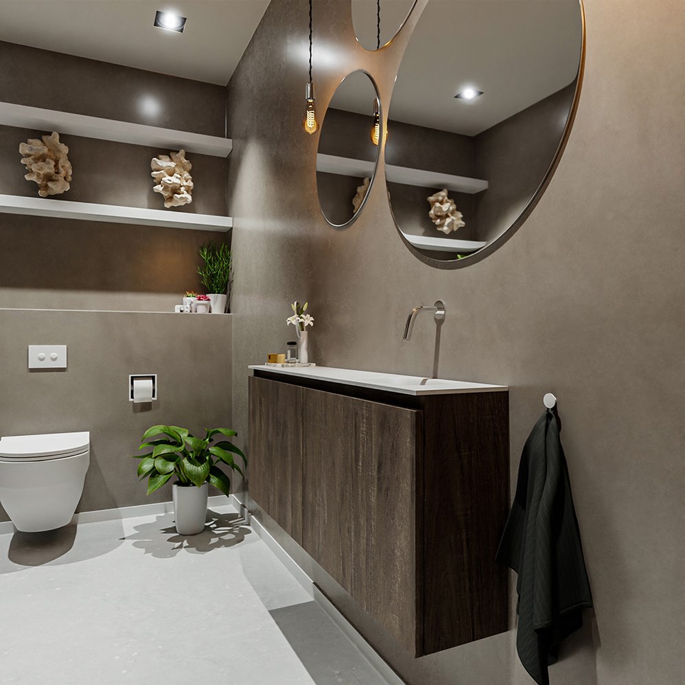 TURE 23cm cloakroom vanity set Dark Brown. Vanity top EDEN Talc