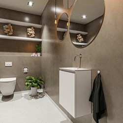 TURE 40cm toiletmeubel Linen. EDEN wastafel Talc positie Midden zonder kraangat.