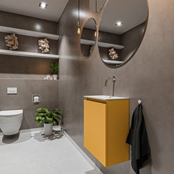 TURE 40cm mueble fondo reducido Ocher. EDEN lavabo posición Centro sin orificio color Talc.
