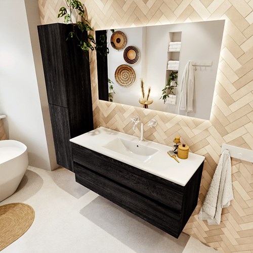 VICA 120cm badmeubel onderkast Antracite 2 lades. Wastafel DENIA midden 1 kraangat, kleur Glanzend Wit.