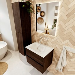 VICA 60cm badmeubel onderkast Dark Brown 2 lades. Wastafel CLOUD midden zonder kraangat, kleur Talc.
