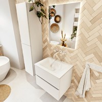 VICA 60cm badmeubel onderkast Talc 2 lades. Wastafel CLOUD midden zonder kraangat, kleur Talc.