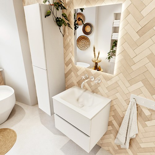 VICA 60cm mueble de baño Talc 2 cajones. Lavabo CLOUD Centro sin orificio, color Talc.