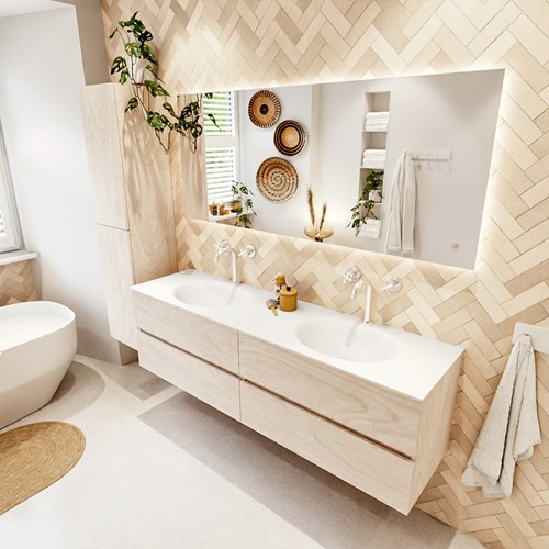 VICA 170cm badmeubel onderkast Underlayment 4 lades. Wastafel MOON dubbel 2 kraangaten, kleur Talc.