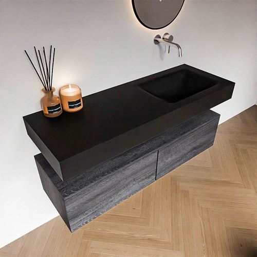 ALAN 130cm badmeubel onderkast Antracite 2 lades. Vrijhangende wastafel CLOUD Rechts zonder kraangat kleur Urban.-2