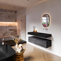 ALAN 130cm badmeubel onderkast Antracite 2 lades. Vrijhangende wastafel CLOUD Rechts zonder kraangat kleur Urban.