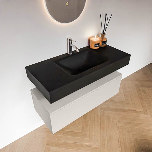 ALAN 100cm badmeubel onderkast Linen 1 lade. Vrijhangende wastafel CLOUD Midden 1 kraangat kleur Urban.-2