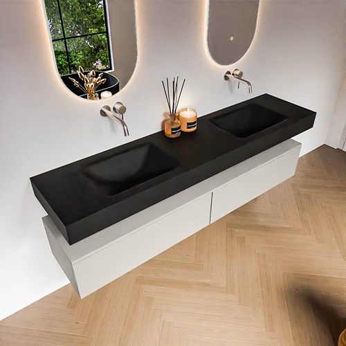 ALAN 190cm badmeubel onderkast Linen 2 lades. Vrijhangende wastafel CLOUD Dubbel zonder kraangat kleur Urban.-2