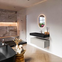 ALAN 100cm badmeubel onderkast Linen 1 lade. Vrijhangende wastafel CLOUD Midden 1 kraangat kleur Urban.