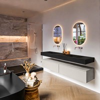 ALAN 190cm badmeubel onderkast Linen 2 lades. Vrijhangende wastafel CLOUD Dubbel zonder kraangat kleur Urban.