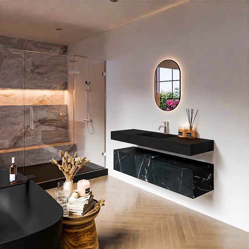 ALAN 140cm badmeubel onderkast Marquina 1 lade. Vrijhangende wastafel CLOUD Midden 1 kraangat kleur Urban.
