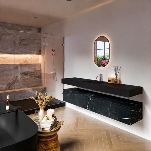 ALAN 190cm badmeubel onderkast Marquina 2 lades. Vrijhangende wastafel CLOUD Midden 1 kraangat kleur Urban.