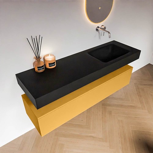 ALAN 150cm badmeubel onderkast Ocher 1 lade. Vrijhangende wastafel CLOUD Rechts zonder kraangat kleur Urban.-2