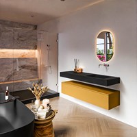 ALAN 150cm badmeubel onderkast Ocher 1 lade. Vrijhangende wastafel CLOUD Rechts zonder kraangat kleur Urban.