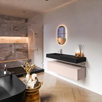 ALAN 130cm badmeubel onderkast Rosee 1 lade. Vrijhangende wastafel CLOUD Links 1 kraangat kleur Urban.