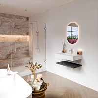 ALAN 70cm bathroom vanity Melamine shelf Antracite. Wall mounted sink CLOUD Center 1 tab hole color Talc.