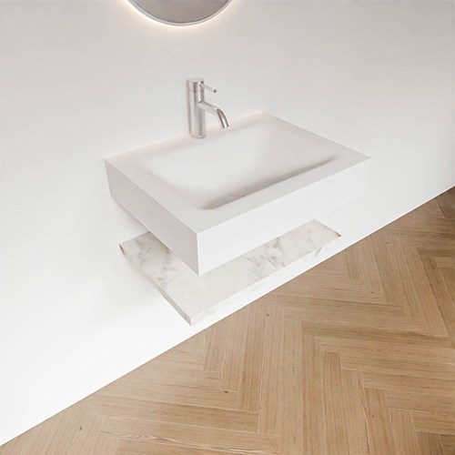 ALAN 60cm mobili da bagno Melamine mensola Carrara. Lavabo sospeso CLOUD Centro 1 foro per rubinetto colore Talc.-2