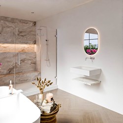 ALAN 60cm bathroom vanity Melamine shelf Carrara. Wall mounted sink CLOUD Center without tab hole color Talc.