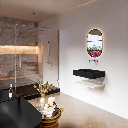 ALAN 60cm badmeubel Melamine planchet Carrara. Vrijhangende wastafel CLOUD Midden zonder kraangat kleur Urban.