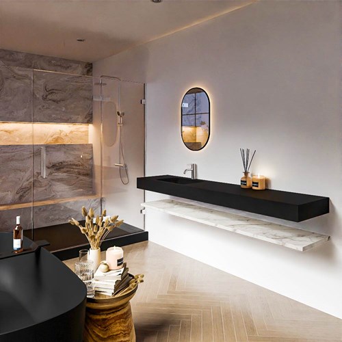 ALAN 200cm badmeubel Melamine planchet Carrara. Vrijhangende wastafel CLOUD Links 1 kraangat kleur Urban.