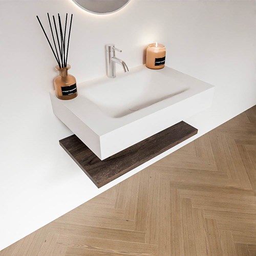 ALAN 70cm meuble de salle de bain Melamine tablette Dark Brown. Lavabo suspendu CLOUD Centrée 1 foro per rubinetto couleur Talc.-2