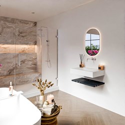 ALAN 70cm bathroom vanity Melamine shelf Marquina. Wall mounted sink CLOUD Center without tab hole color Talc.
