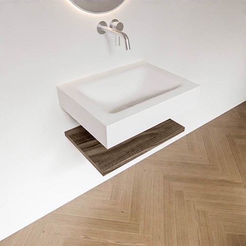 ALAN 60cm bathroom vanity Melamine shelf Mocha. Wall mounted sink CLOUD Center without tab hole color Talc.-2