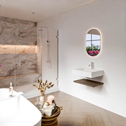 ALAN 60cm meuble de salle de bain Melamine tablette Mocha. Lavabo suspendu CLOUD Centrée 1 foro per rubinetto couleur Talc.