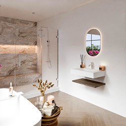 ALAN 70cm bathroom vanity Melamine shelf Mocha. Wall mounted sink CLOUD Center 1 tab hole color Talc.