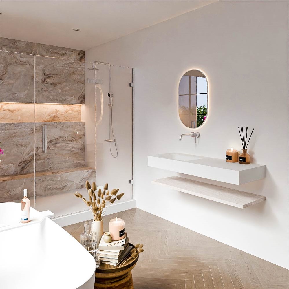ALAN 120cm bathroom vanity Melamine shelf Underlayment. Free hanging sink CLOUD Left without tab hole color