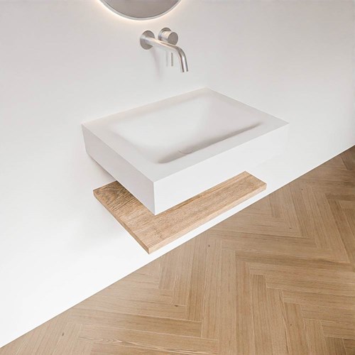 ALAN 60cm badmöbel Melamine ablageregal Washed Oak. Frei hängende waschtisch CLOUD Mittig kein hahnloch farbe Talc.-2