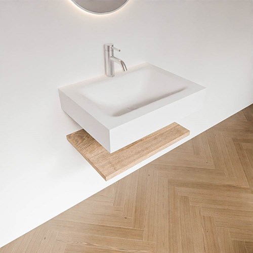 ALAN 60cm badmeubel Melamine planchet Washed Oak. Vrijhangende wastafel CLOUD Midden 1 kraangat kleur Talc.-2
