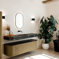 THOR-DLUX 160cm meubles de salle de bains courbe gauche + droite couleur Dusk avec 1 tiroir et 2 portes. Lavabo suspendu CLOUD Centrée sans trou pour robinet couleur Lava.