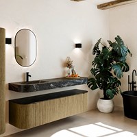 THOR-DLUX 170cm mueble de baño curva izquierda + derecha color Dusk con 1 cajón y 2 puertas. Lavabo suspendido CLOUD Izquierda 1 orificio color Lava.